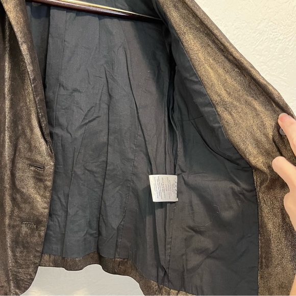 Sandro Paris Small 1 Blazer Jacket 100% Genuine Leather Black Gold S - Picture 9 of 14